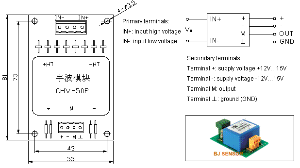 Closed-loop Hall voltage sensor CHV-50P/400